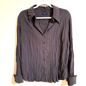 CONTEXI Blouse Womens 2X Dark Brown Crinkle Button Up French Cuffs Long Sleeves
